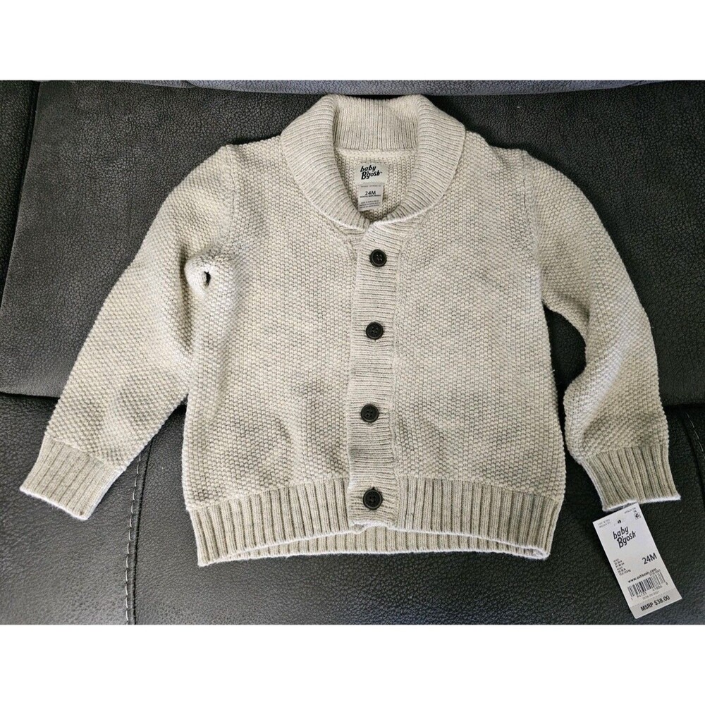 Baby B'Gosh Fisherman Sweater 24m 100% Cotton Cardigan Beige Blue Preppy